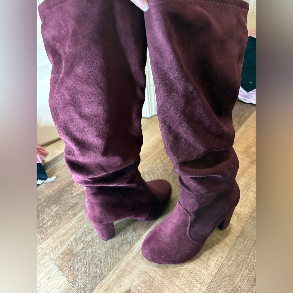 Elegant Over the Knee Boots in Deep Burgundy